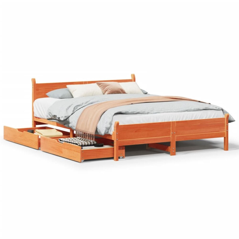 vidaXL Sängram utan madrass vaxbrun 150x200 cm massiv furu