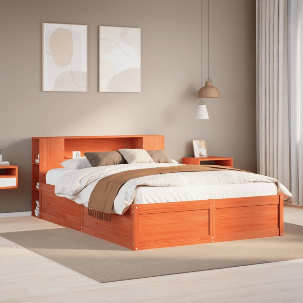 vidaXL Sängram utan madrass vaxbrun 140x190 cm massiv furu