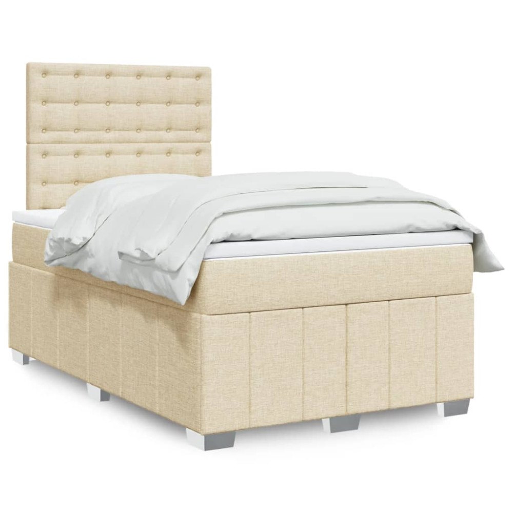 vidaXL Ramsäng med madrass gräddvit 120x190 cm tyg