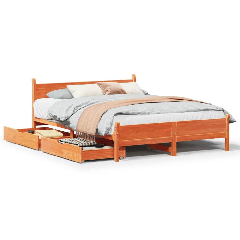 vidaXL Sängram utan madrass vaxbrun 135x190 cm massiv furu