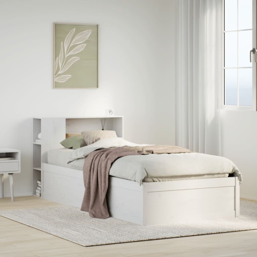 vidaXL Sängram utan madrass vit 75x190 cm massiv furu