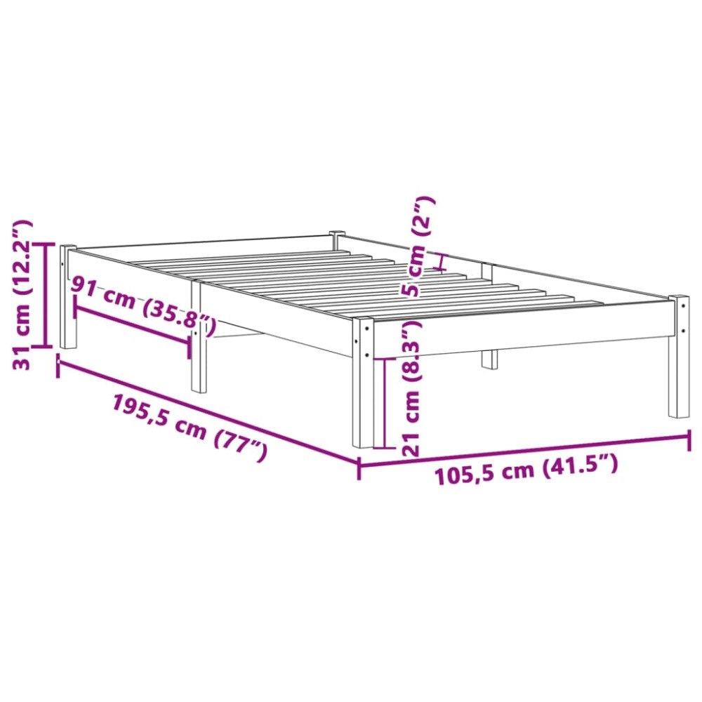 vidaXL Sängram utan madrass 100x190 cm massiv furu twin