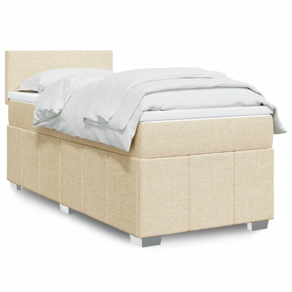 vidaXL Ramsäng med madrass gräddvit 90x190 cm tyg