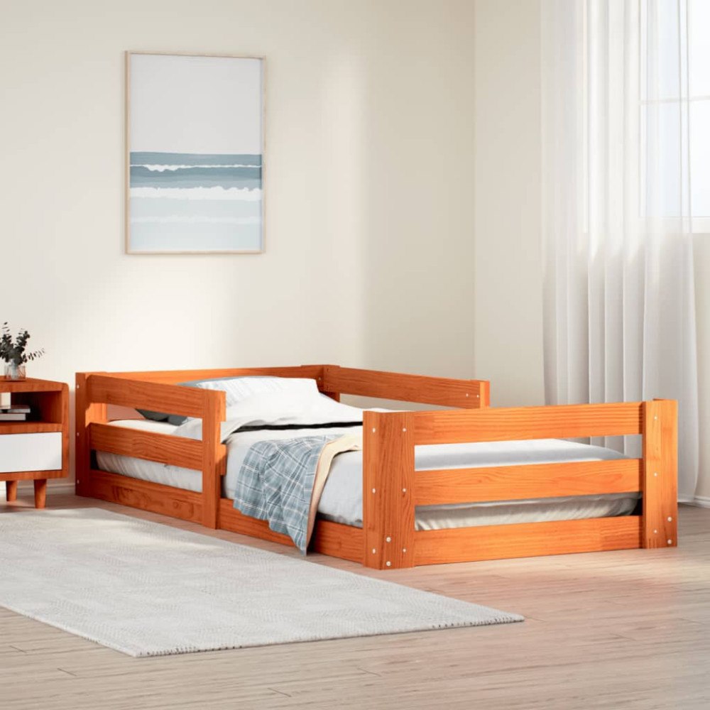 vidaXL Sängram utan madrass vaxad brun 90x200 cm massiv furu