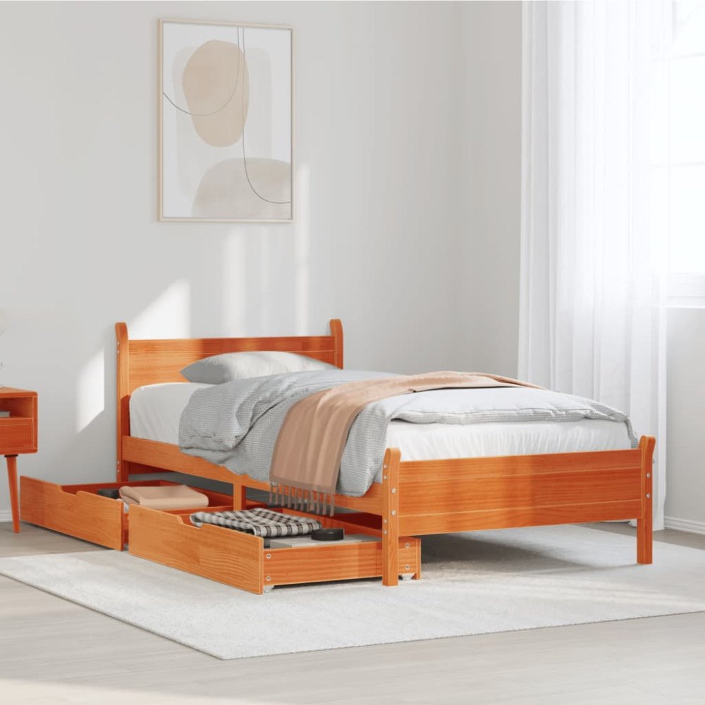 vidaXL Sängram utan madrass vaxbrun 75x190 cm massiv furu