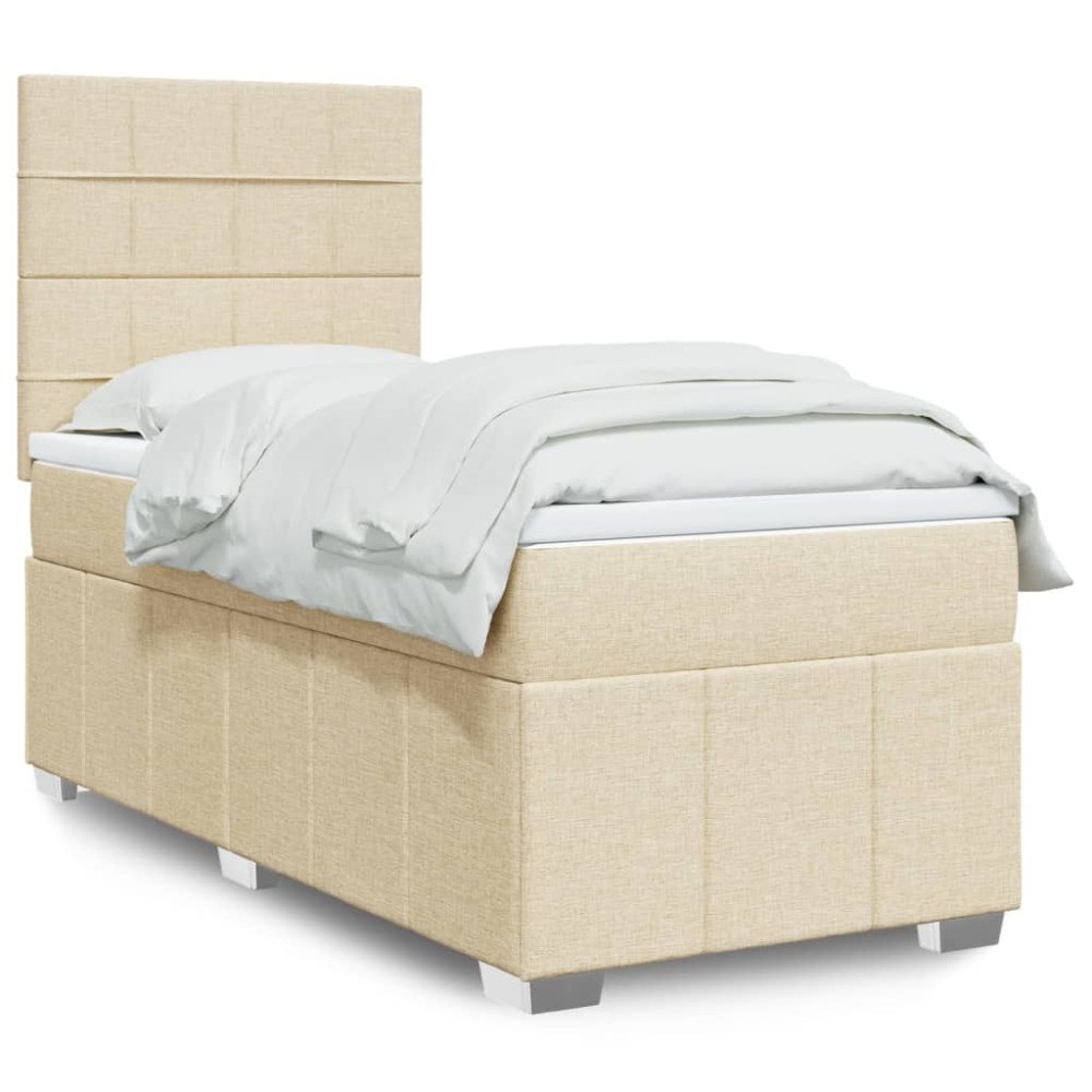 vidaXL Ramsäng med madrass gräddvit 90x190 cm tyg