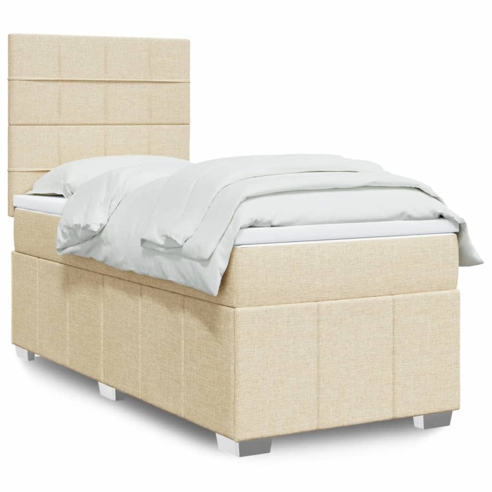 vidaXL Ramsäng med madrass gräddvit 90x190 cm tyg