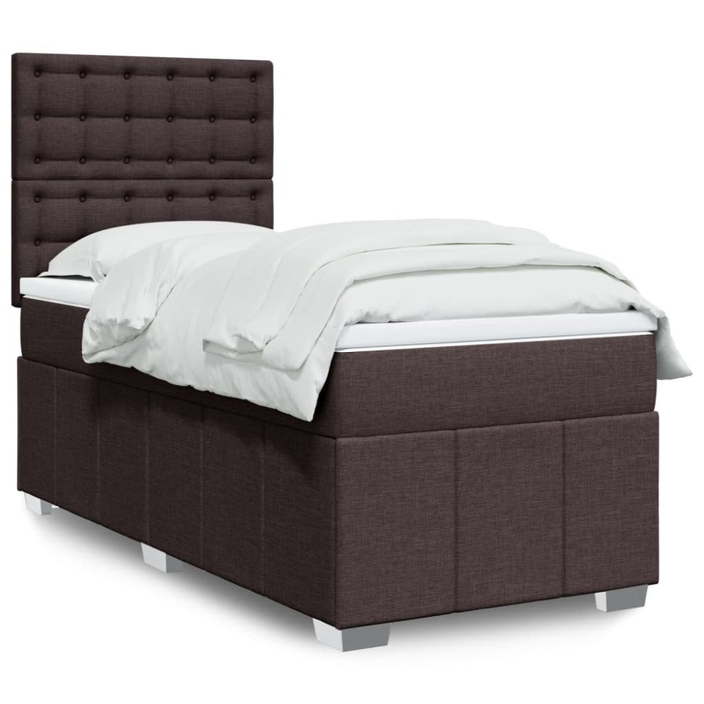 vidaXL Ramsäng med madrass mörkbrun 90x190 cm tyg