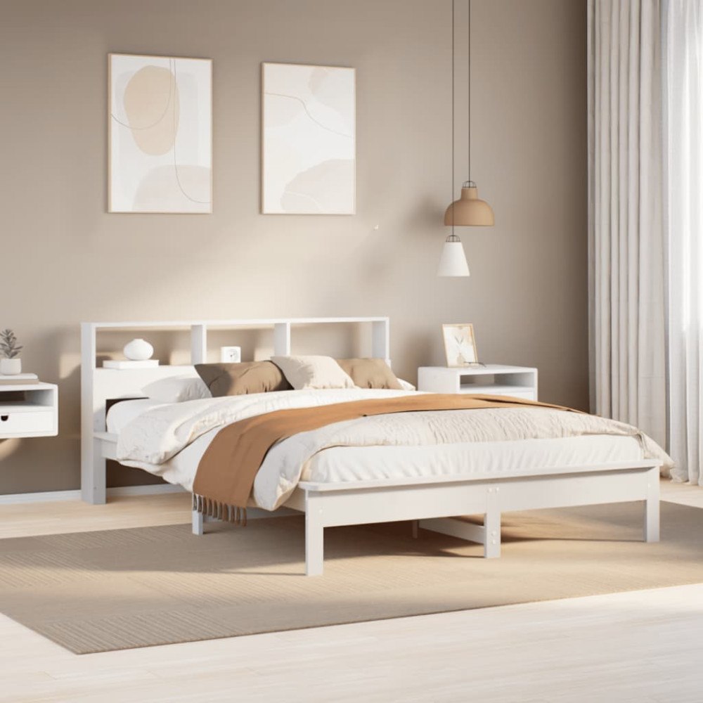 vidaXL Sängram utan madrass vit 135x190 cm massiv furu