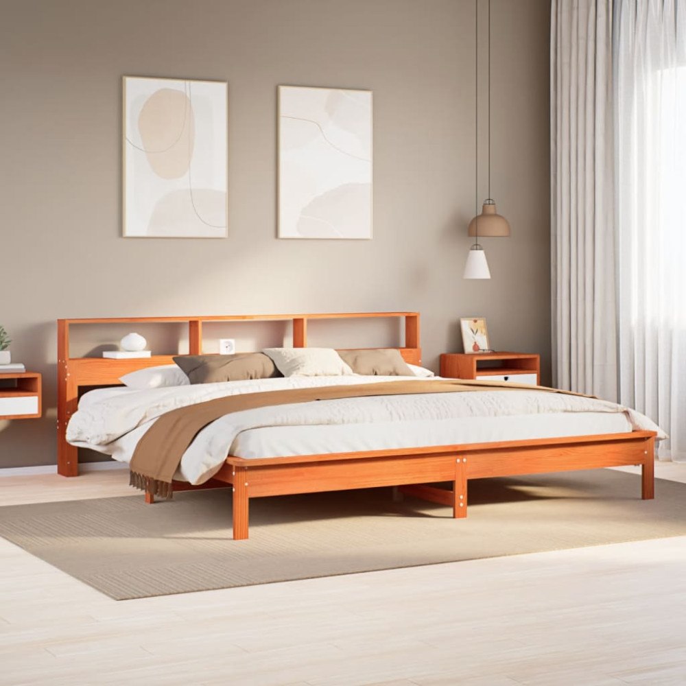 vidaXL Sängram utan madrass vaxbrun 200x200 cm massiv furu