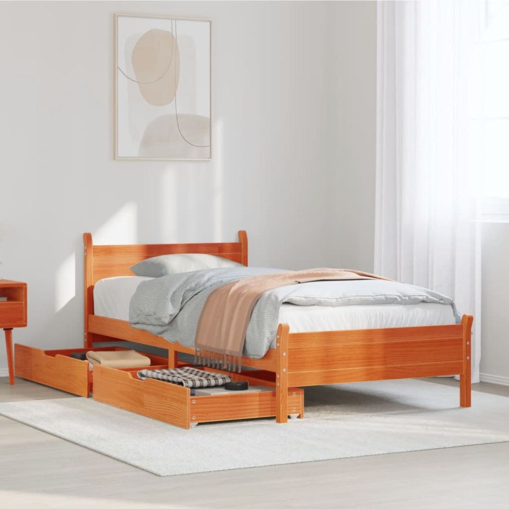 vidaXL Sängram utan madrass vaxbrun 100x200 cm massiv furu