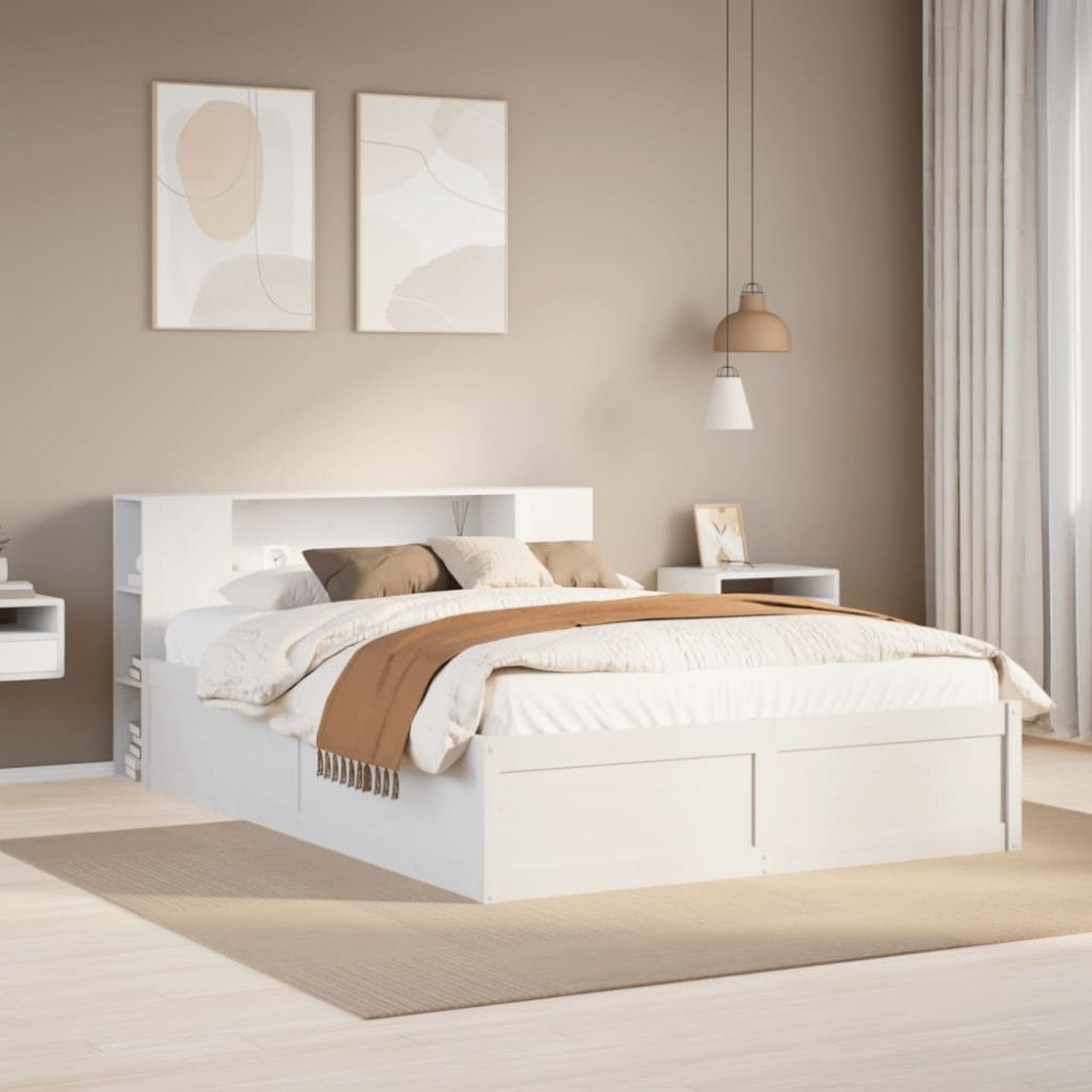 vidaXL Sängram utan madrass vit 140x190 cm massiv furu