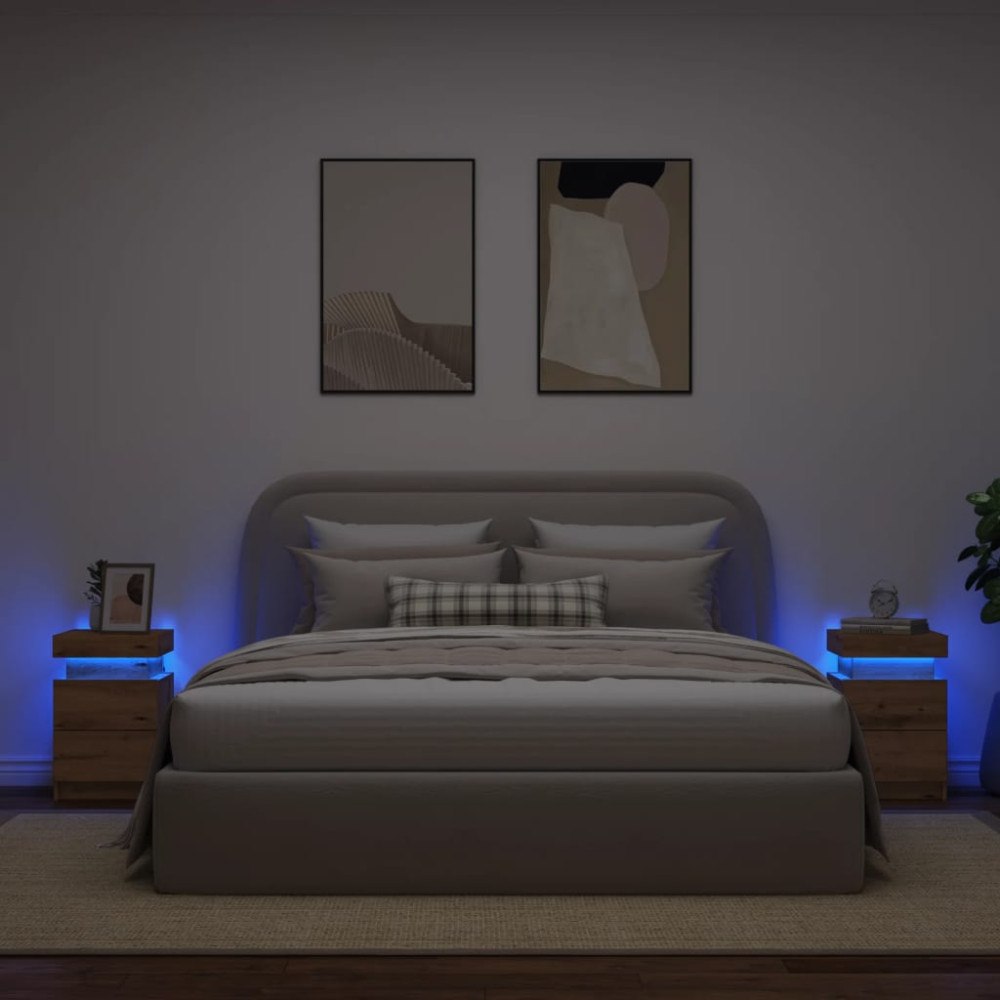 vidaXL Sängbord med LED 2 st ek 35x39x55 cm konstruerat trä