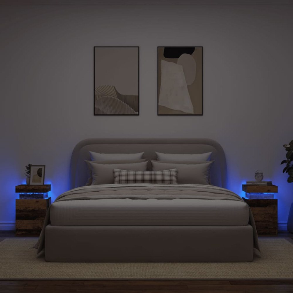 vidaXL Sängbord med LED 2 st åldrat trä 35x39x55 cm konstruerat trä