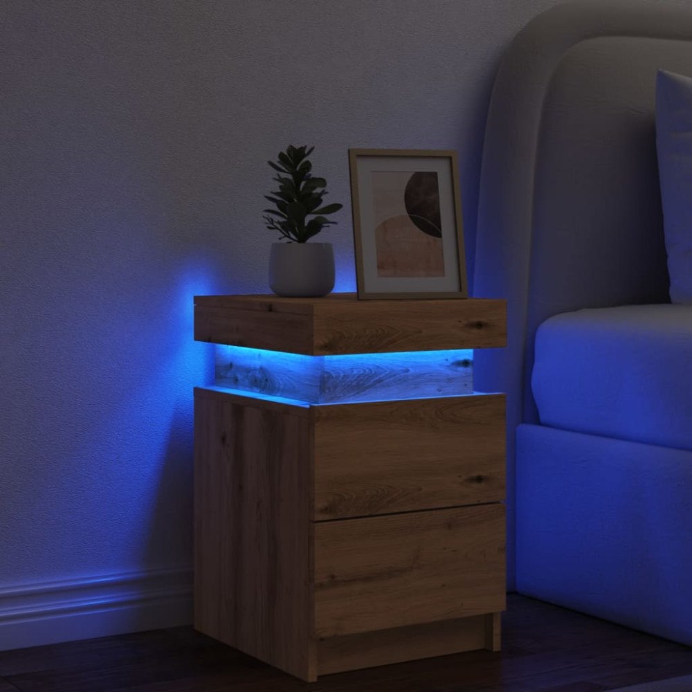 vidaXL Sängbord med LED ek 35x39x55 cm konstruerat trä