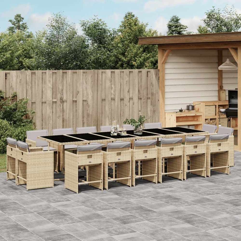 vidaXL Matgrupp för trädgården med dynor 17delar mixbeige konstrotting