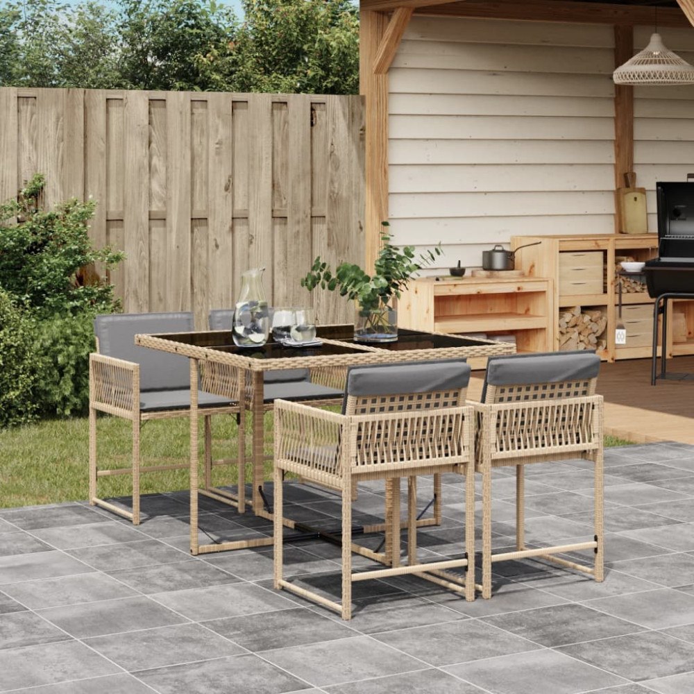 vidaXL Matgrupp för trädgården med dynor 5 delar mixbeige konstrotting
