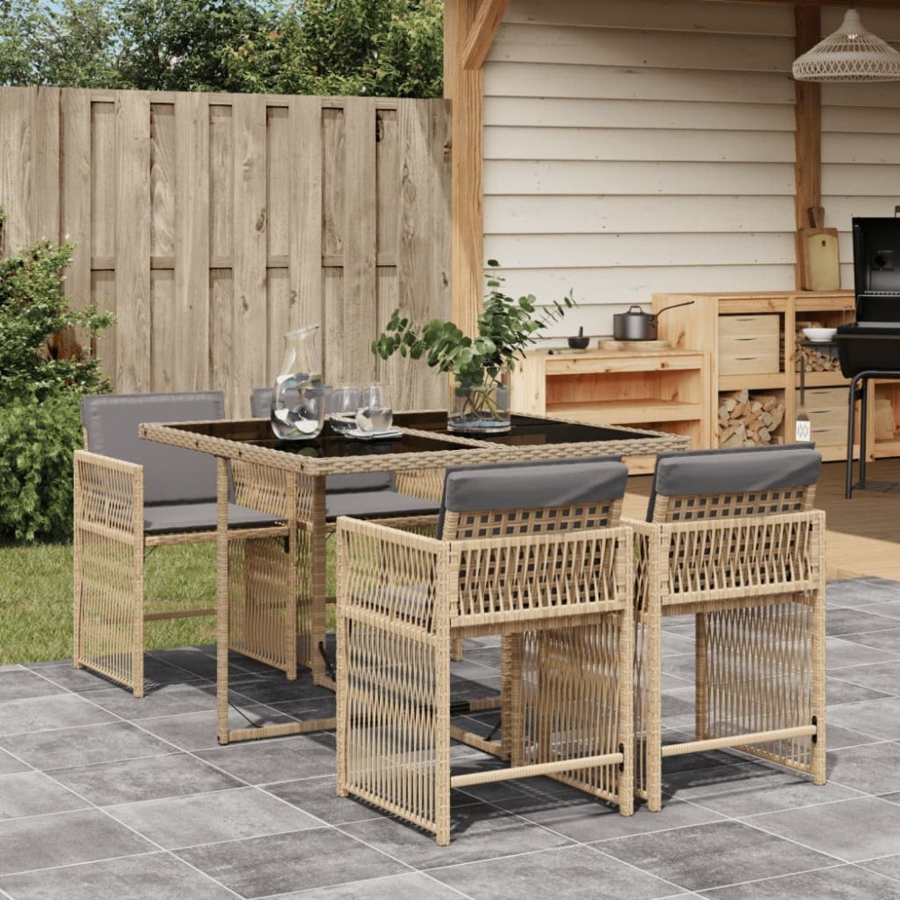 vidaXL Matgrupp för trädgården med dynor 5 delar mixbeige konstrotting