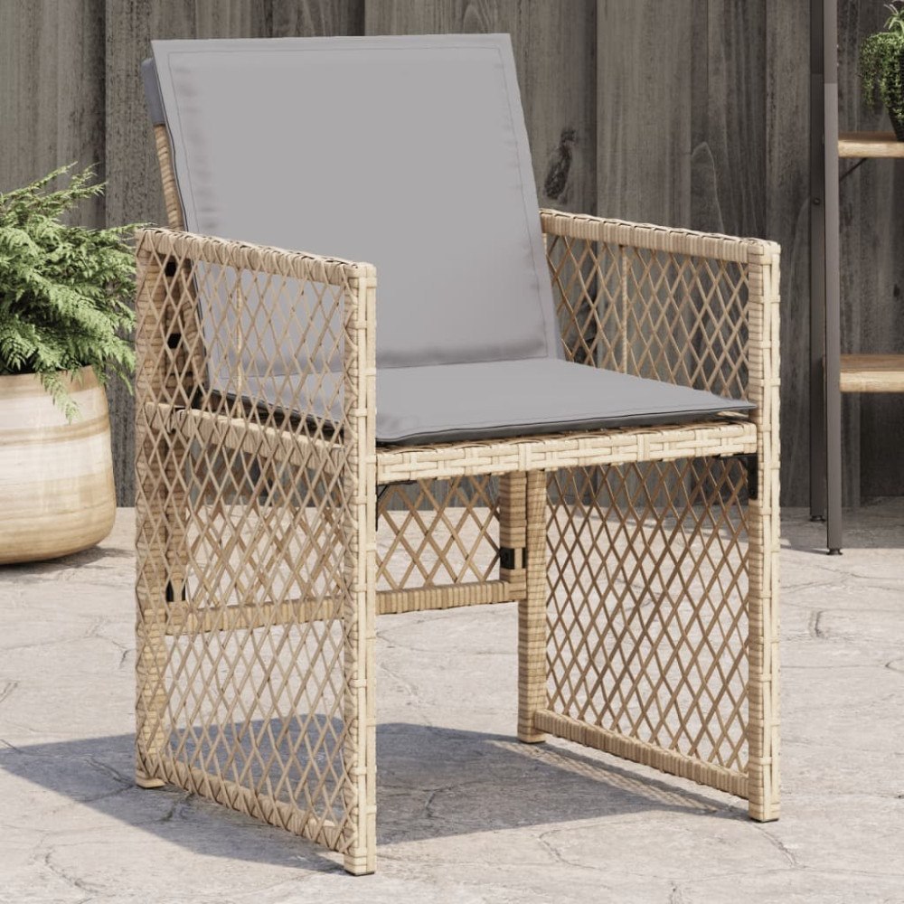 vidaXL Trädgårdsstolar med dynor 4 st blandad beige konstrotting
