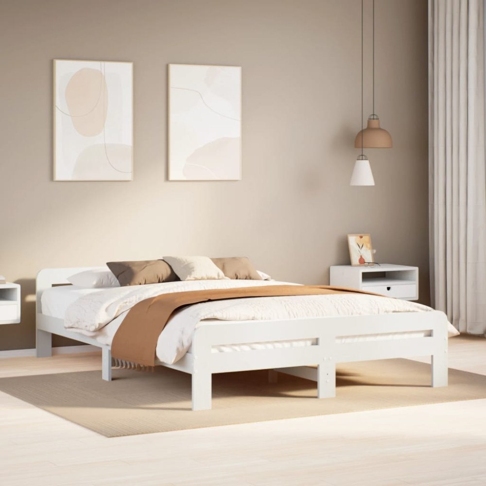 vidaXL Sängram utan madrass vit 150x200 cm massiv furu