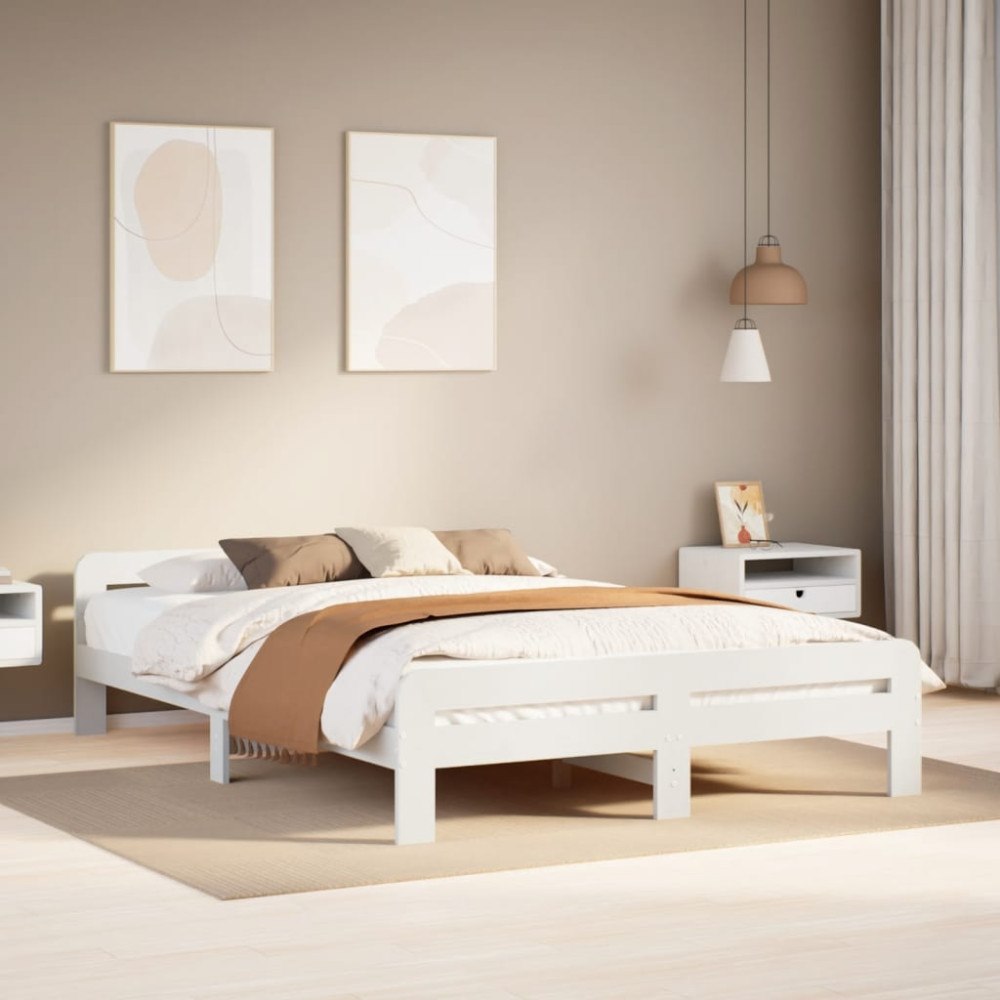 vidaXL Sängram utan madrass vit 140x190 cm massiv furu