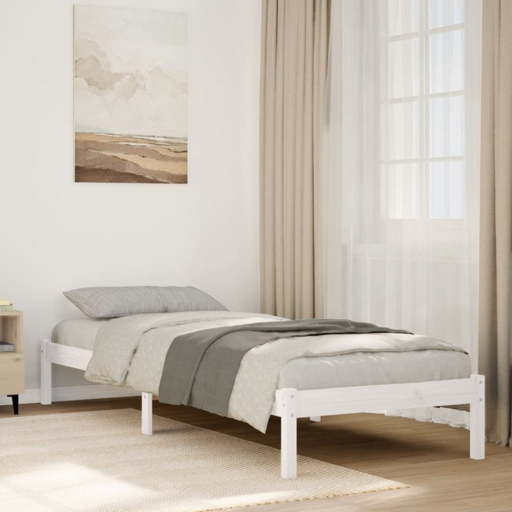 vidaXL Sängram utan madrass extra lång vit 90x220 cm massiv furu