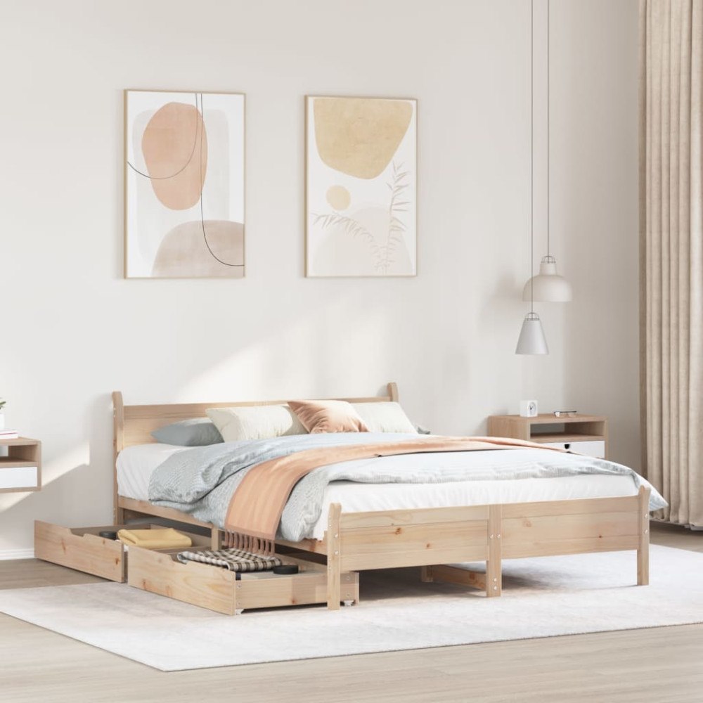 vidaXL Sängram utan madrass 135x190 cm massiv furu