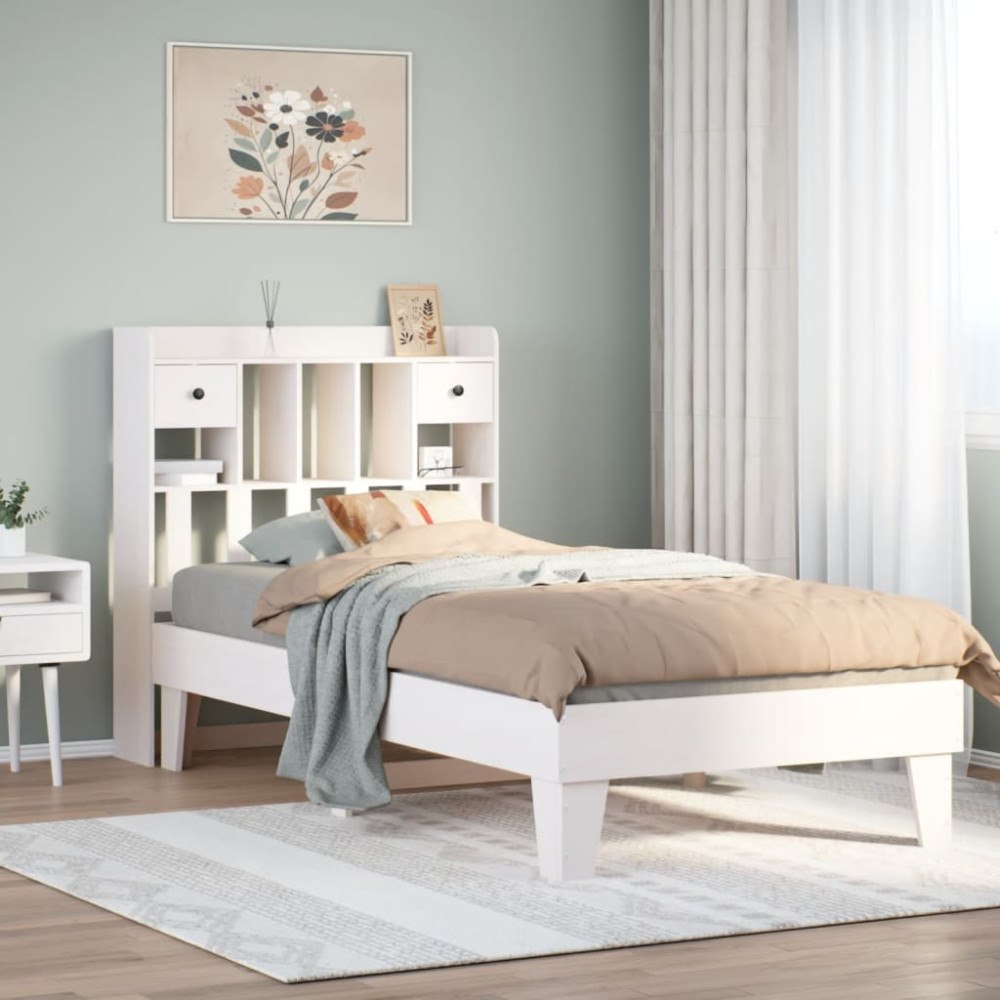 vidaXL Sängram utan madrass vit 90x200 cm massiv furu