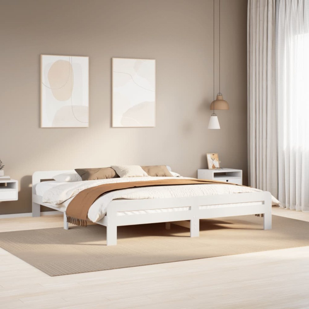 vidaXL Sängram utan madrass vit 200x200 cm massiv furu