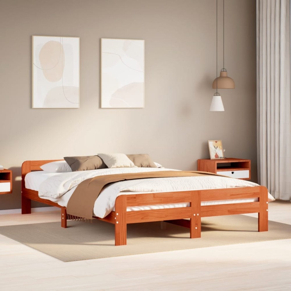 vidaXL Sängram utan madrass vaxbrun 160x200 cm massiv furu