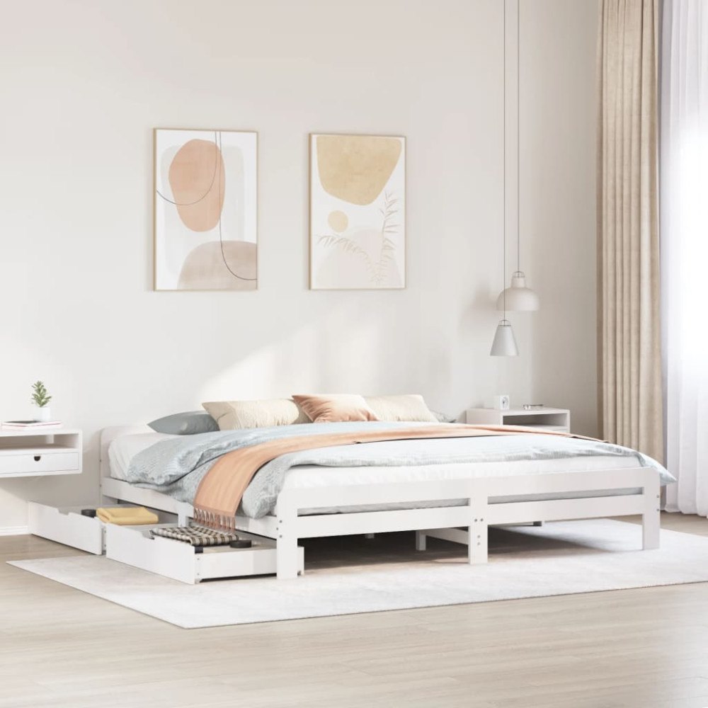 vidaXL Sängram utan madrass vit 200x200 cm massiv furu