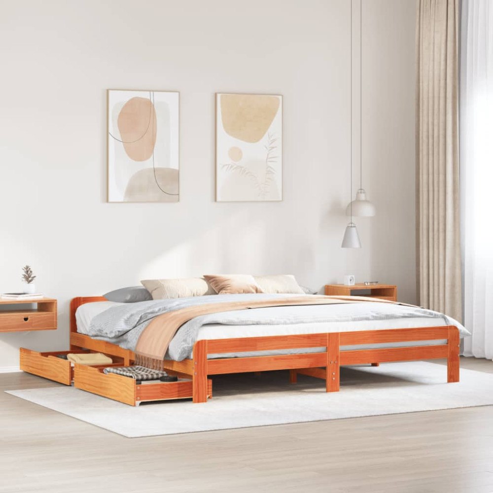 vidaXL Sängram utan madrass vaxbrun 180x200 cm massiv furu