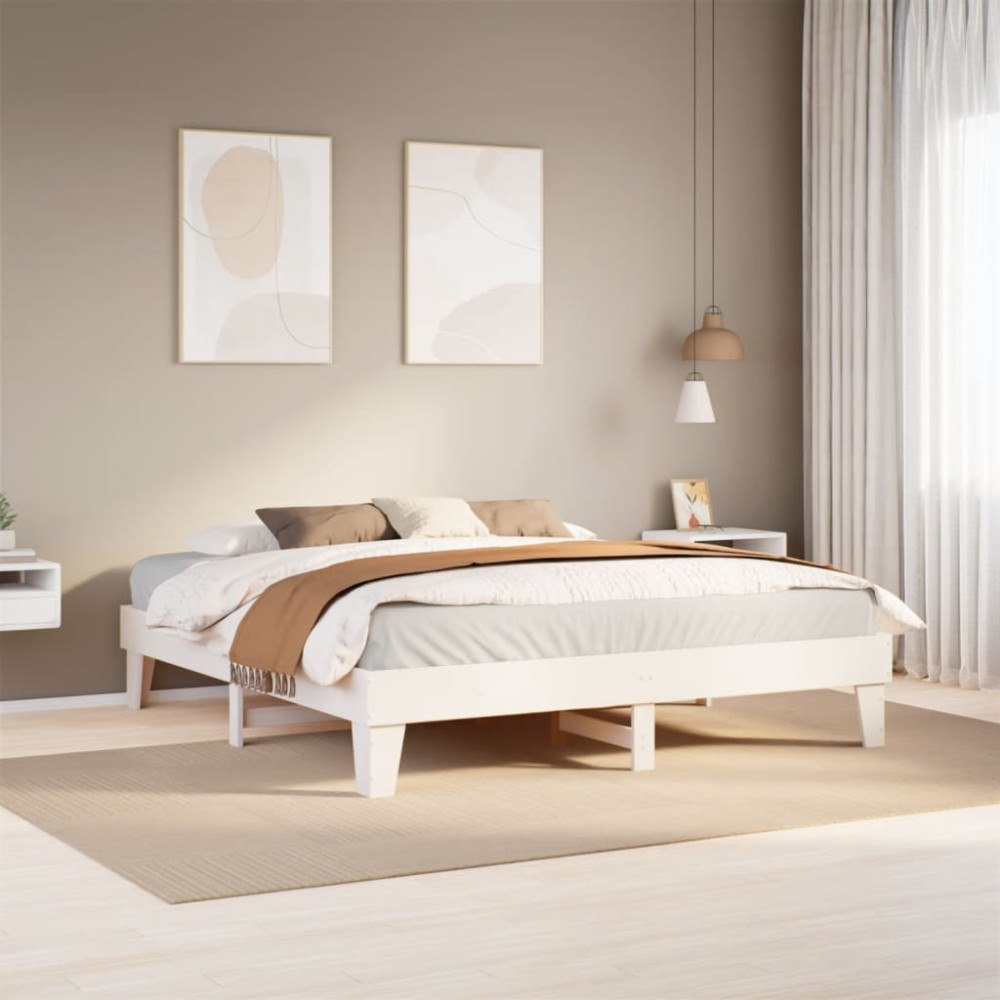 vidaXL Sängram utan madrass vit 200x200 cm massiv furu