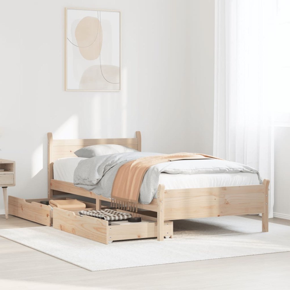 vidaXL Sängram utan madrass 75x190 cm massiv furu