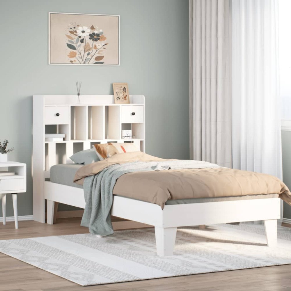 vidaXL Sängram utan madrass vit 75x190 cm massiv furu