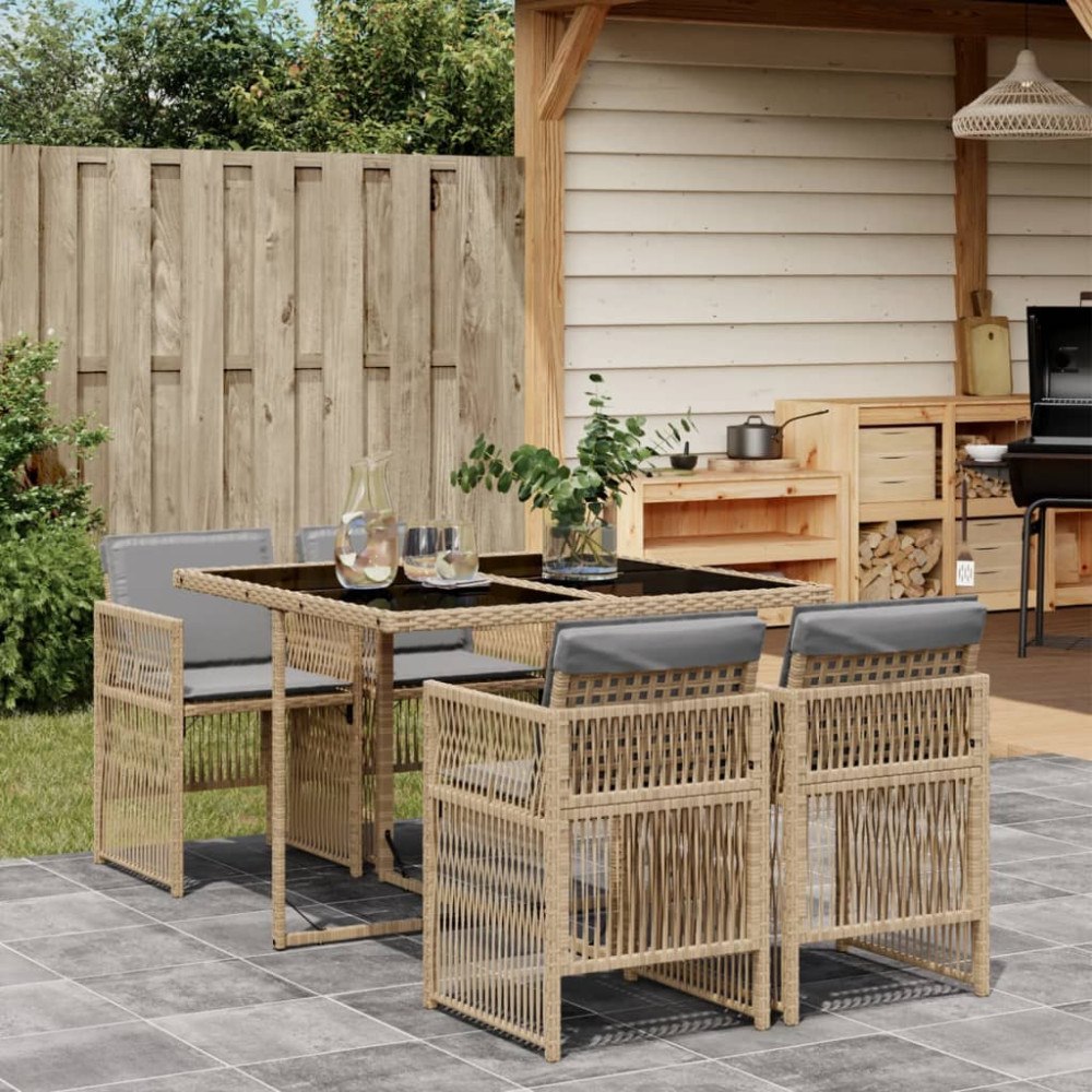 vidaXL Matgrupp för trädgården med dynor 5 delar mixbeige konstrotting