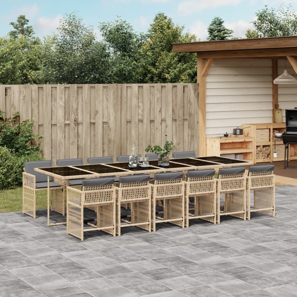 vidaXL Matgrupp för trädgården med dynor 13delar mixbeige konstrotting