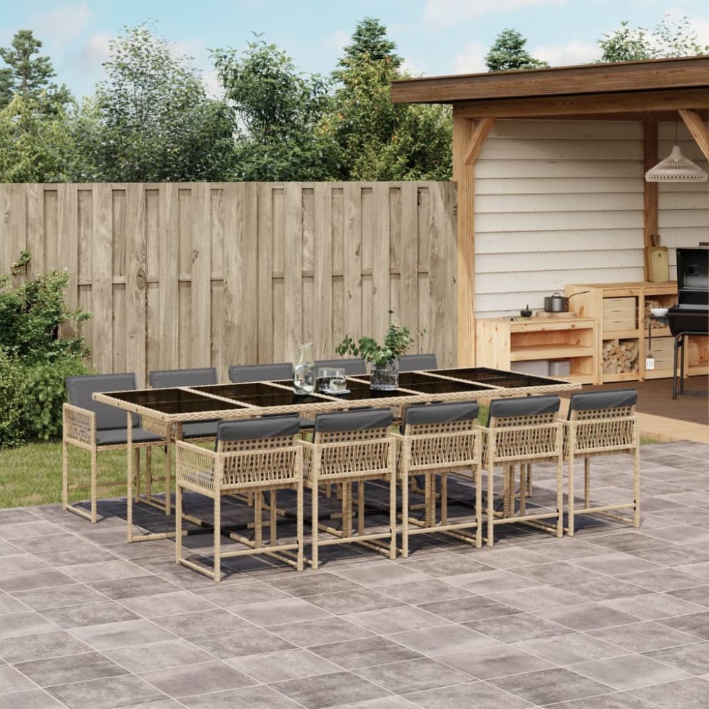 vidaXL Matgrupp för trädgården med dynor 11delar mixbeige konstrotting