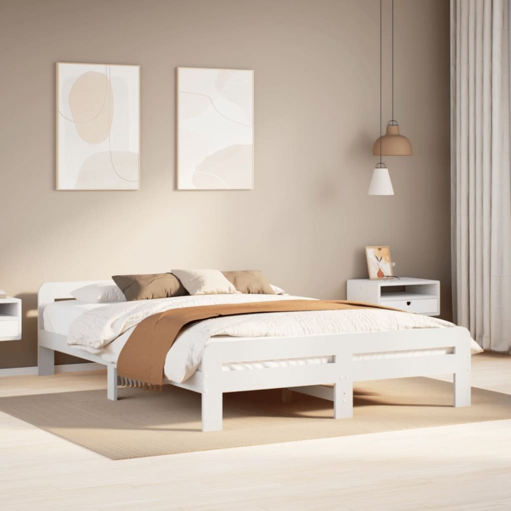 vidaXL Sängram utan madrass vit 140x200 cm massiv furu