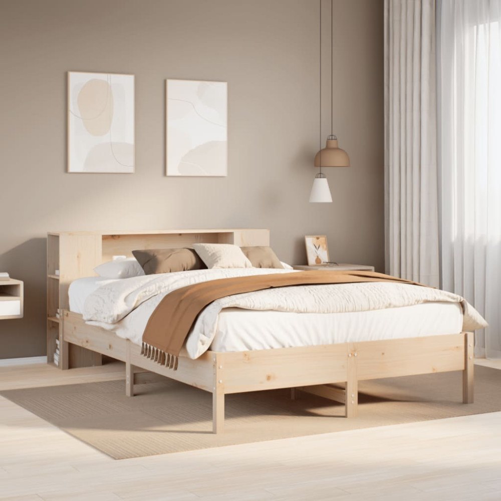 vidaXL Säng med bokhylla utan madrass 160x200cm massiv furu