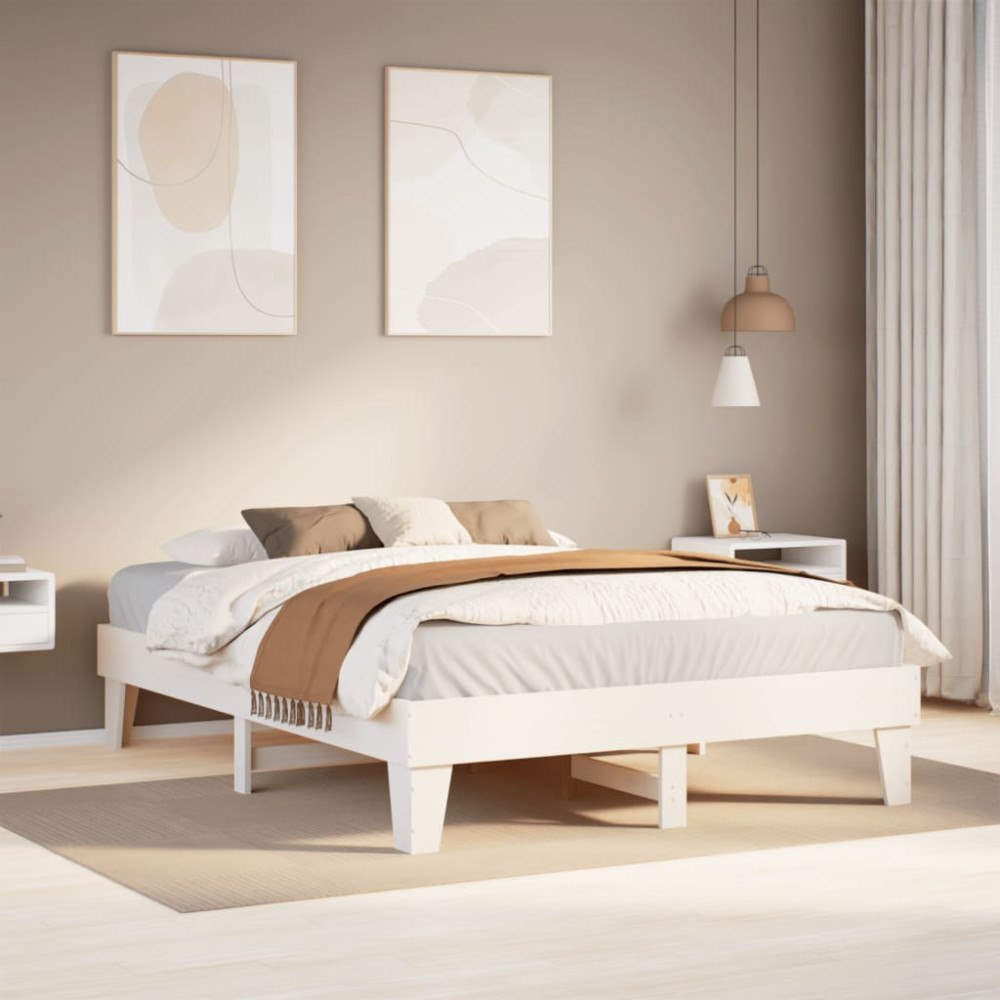 vidaXL Sängram utan madrass vit 140x190 cm massiv furu