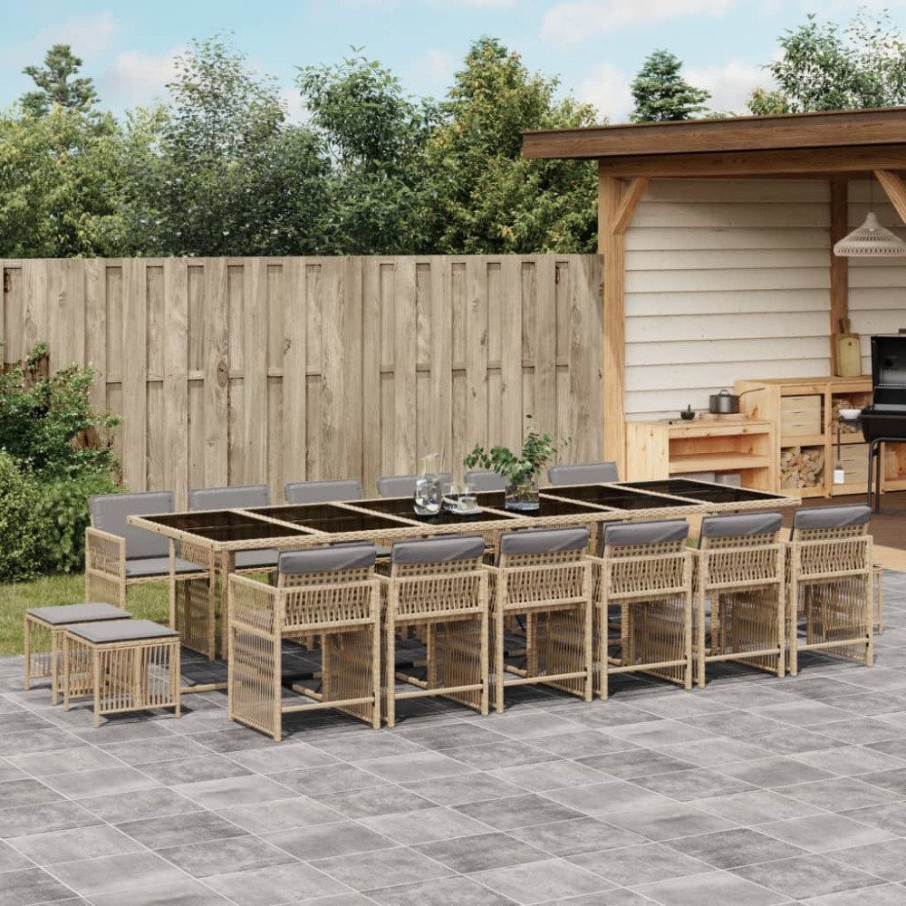 vidaXL Matgrupp för trädgården med dynor 17delar mixbeige konstrotting