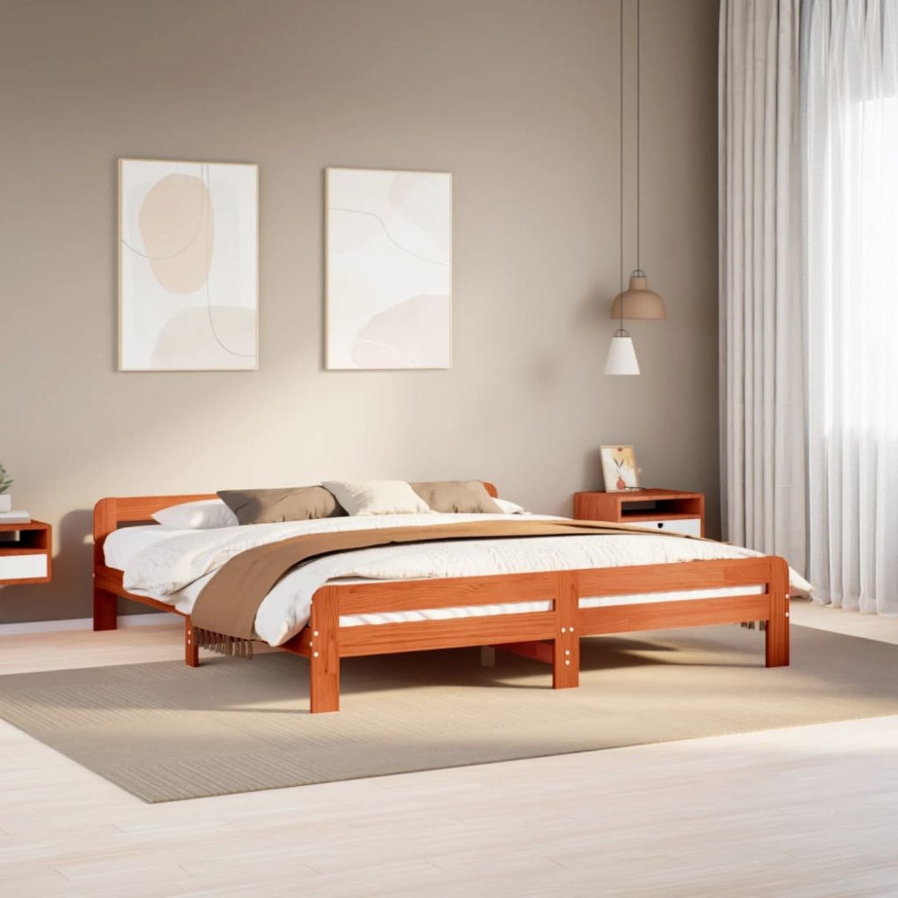 vidaXL Sängram utan madrass vaxbrun 200x200 cm massiv furu