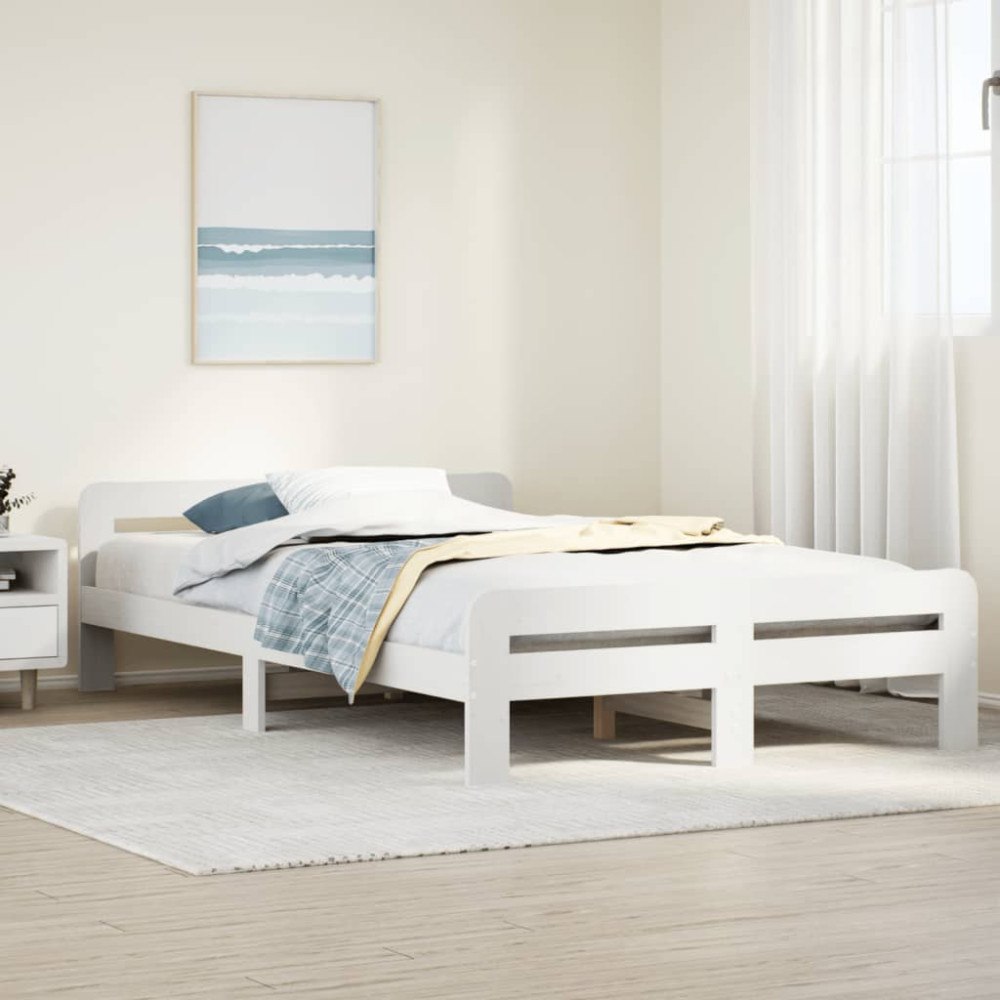 vidaXL Sängram utan madrass vit 135x190 cm massiv furu