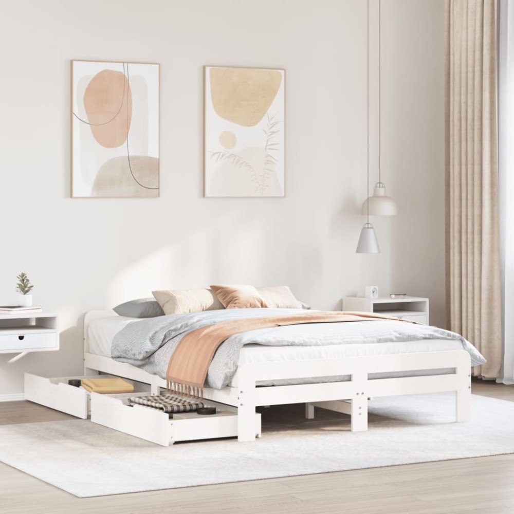 vidaXL Sängram utan madrass vit 140x200 cm massiv furu
