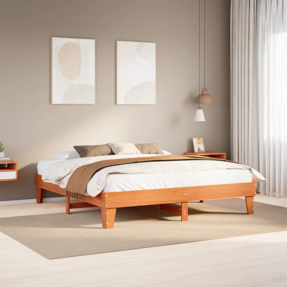 vidaXL Sängram utan madrass vaxbrun 200x200 cm massiv furu