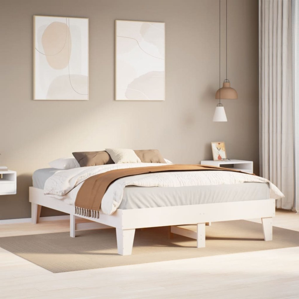 vidaXL Sängram utan madrass vit 150x200 cm massiv furu