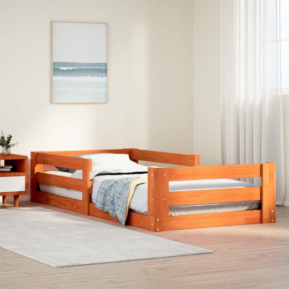 vidaXL Sängram utan madrass vaxad brun 70x140 cm massiv furu