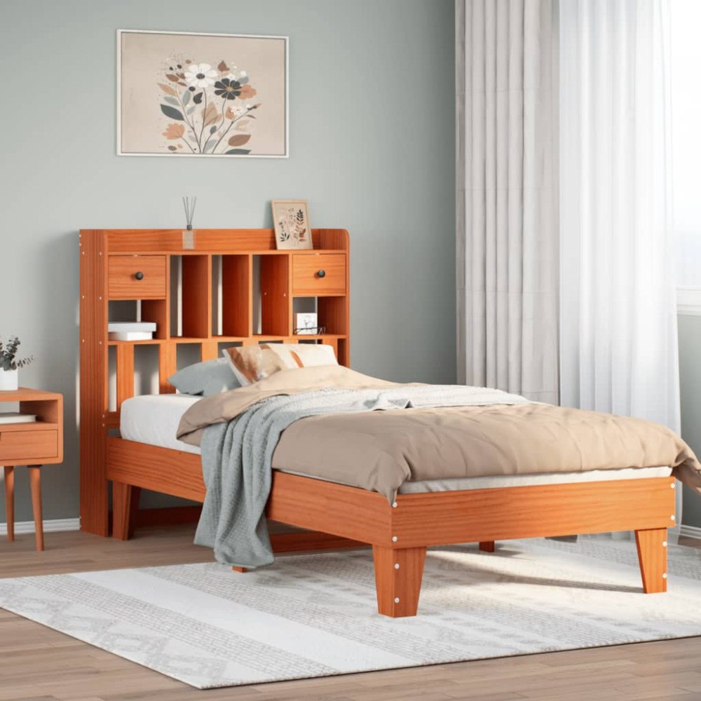 vidaXL Sängram utan madrass vaxbrun 75x190 cm massiv furu