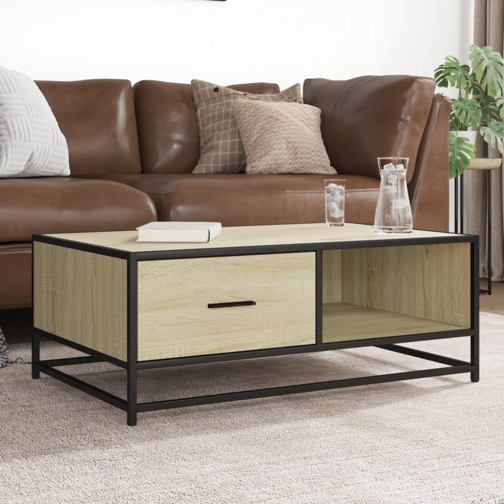 vidaXL Soffbord sonoma-ek 90x57x35 cm konstruerat trä och metall